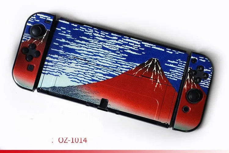 Nintendo Switch OLED hard protective case with cartoon pattern design showing front and back views