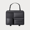 Black leather car seat back storage hanging bag with handle for baby buggy organisation