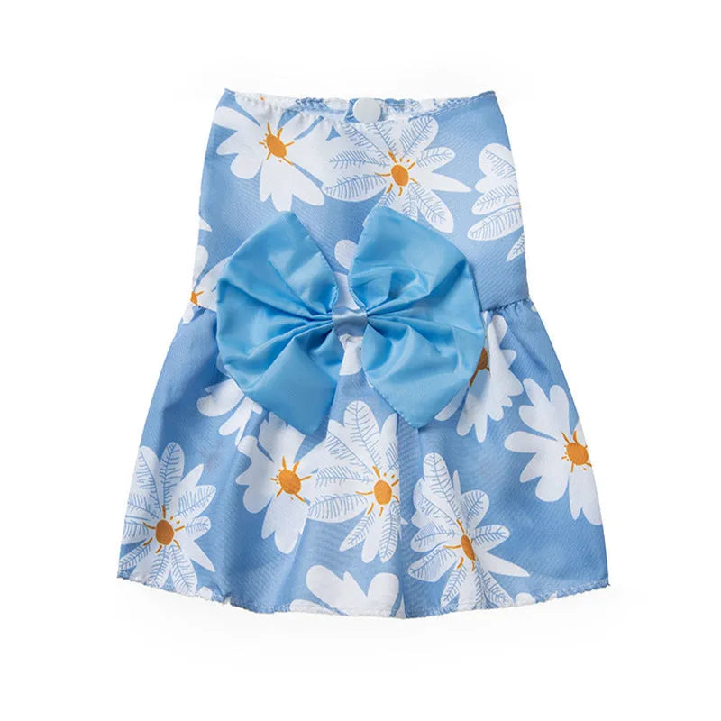 Ultra-thin floral butterfly knot pet dress for dogs and cats in summer with five bow colour options