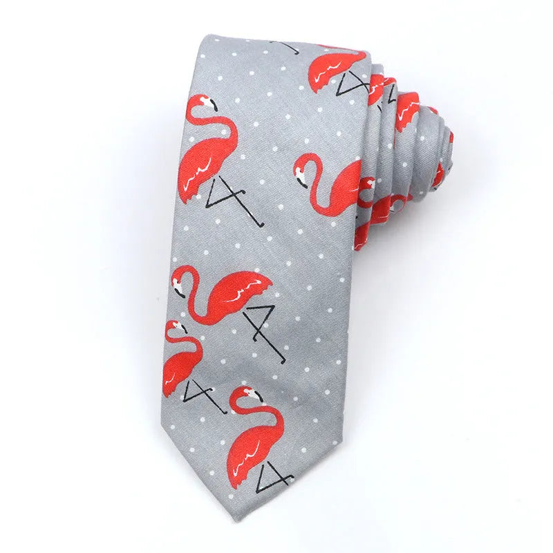 Korean style narrow men's cotton bow tie with a printed cartoon pattern in a selected colour.
