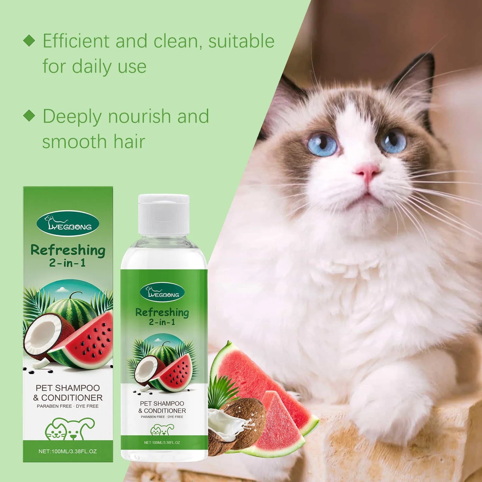 100ml pet 2-in-1 shampoo bottle with watermelon and coconut fragrance formula