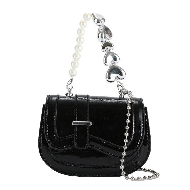 Women's silver PU leather mini tote saddle crossbody bag with single strap and outer pocket