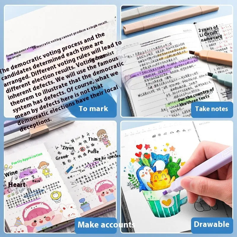 Fluorescent double-headed marking pens in mixed colour assortment with both broad and fine tips visible.