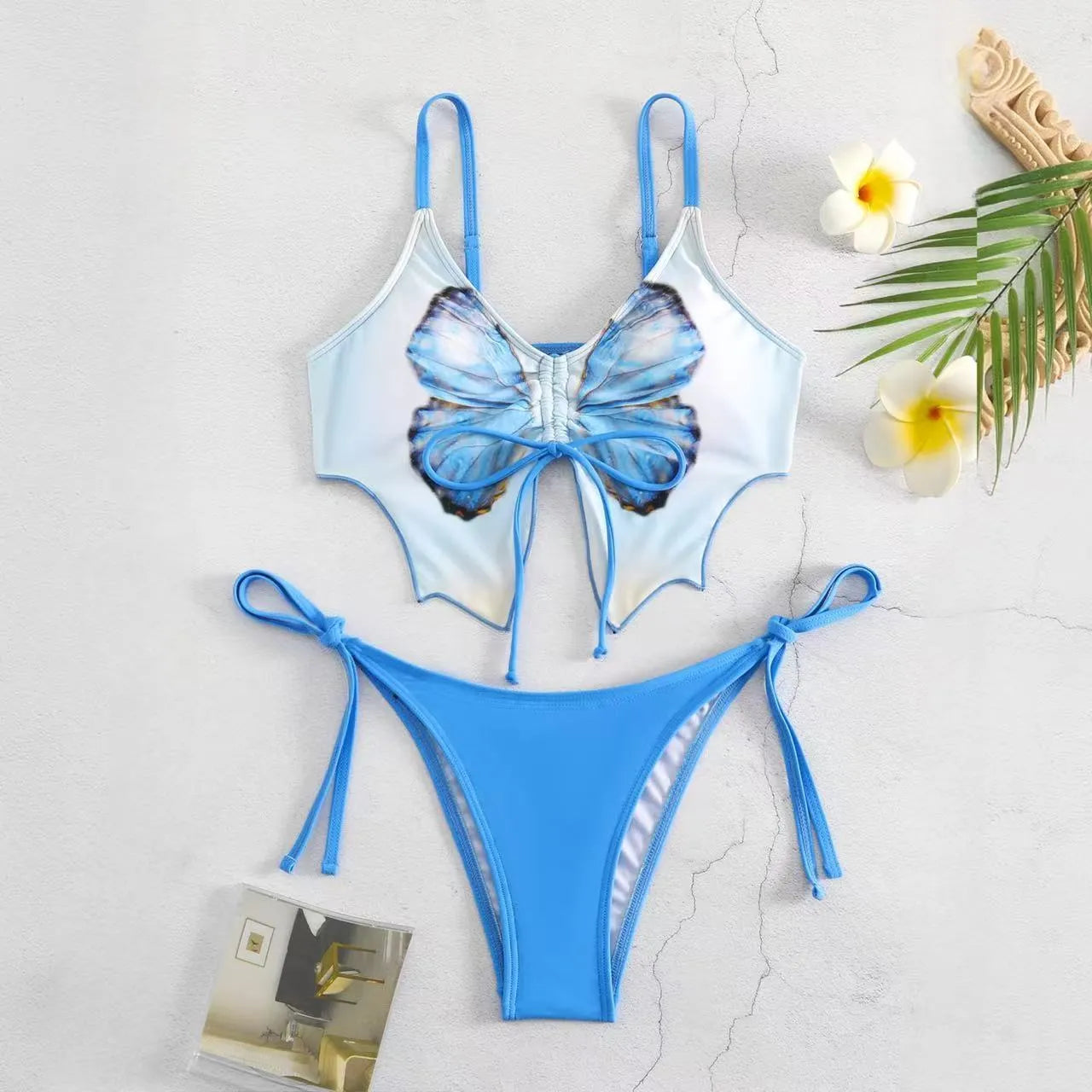 Women's sleeveless split bikini set with bow detail in multiple colour options