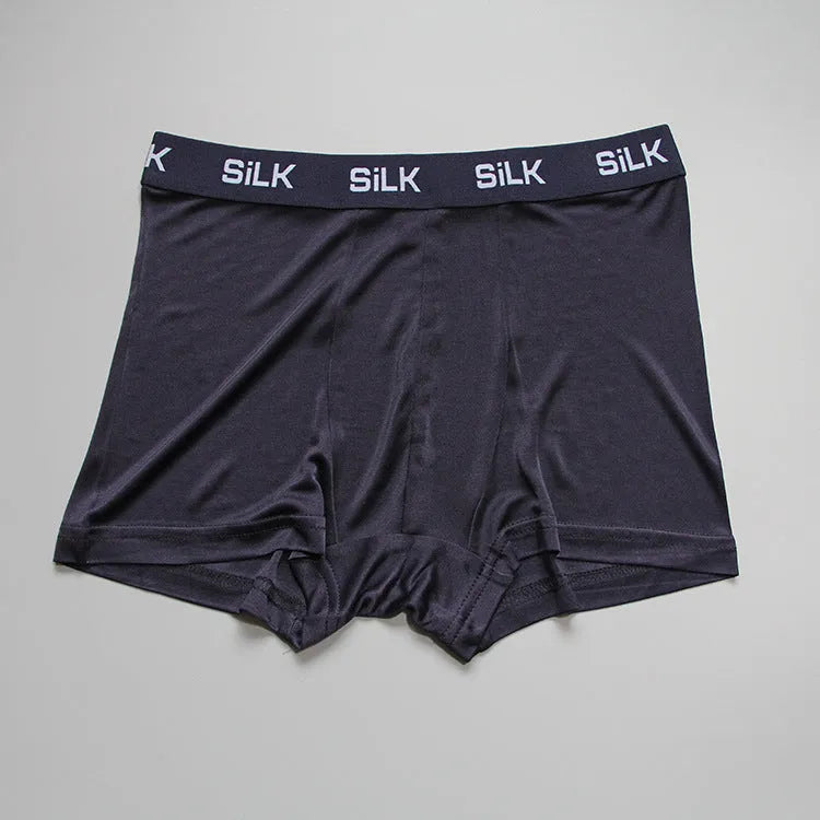 Men's silk shorts in navy blue with mid waist design and loose fit