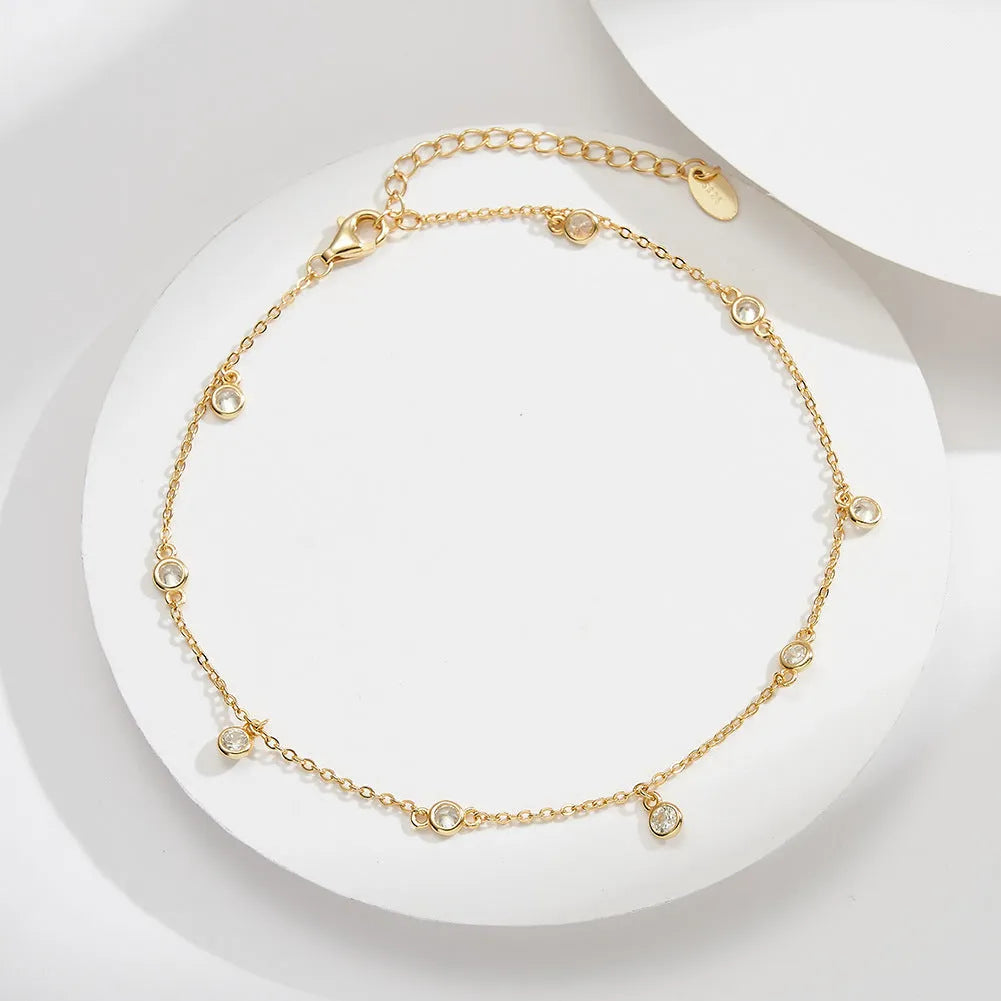 Women's silver geometric anklet with zirconium pendant in gold or white gold colour