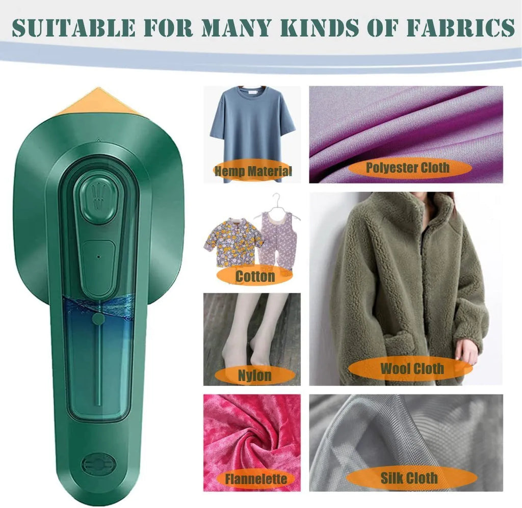 Handheld portable garment steamer in dark green with large titanium soleplate