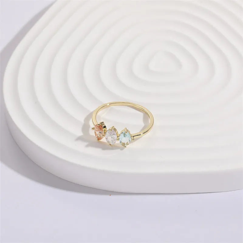 Geometric triangular copper ring with horse eye tricolor zircon birthstone in 14k real gold colour