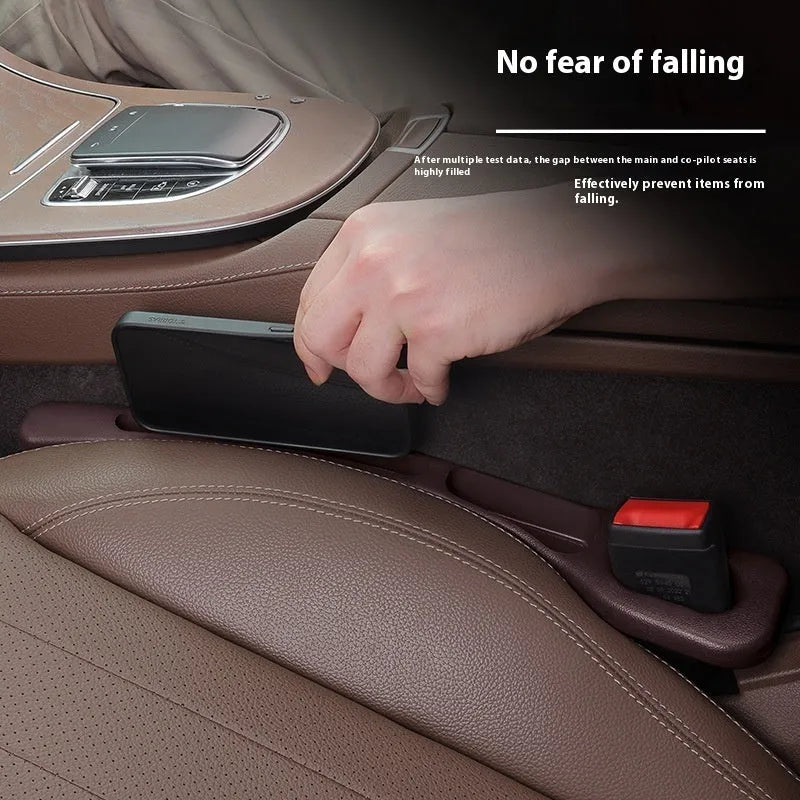 Leak-proof seat gap filler strip in black for car interior storage between seat and console