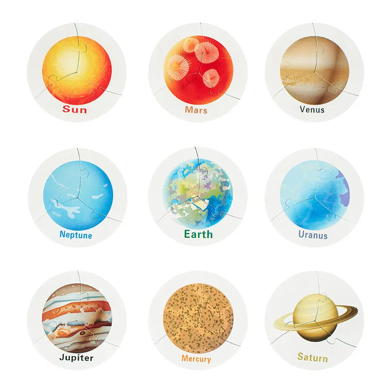 Wooden solar system puzzle matching board toy for infants aged 0-3