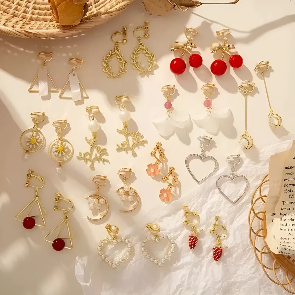 South Korean fashion alloy geometric ear clips with tassel pearl design in silver colour