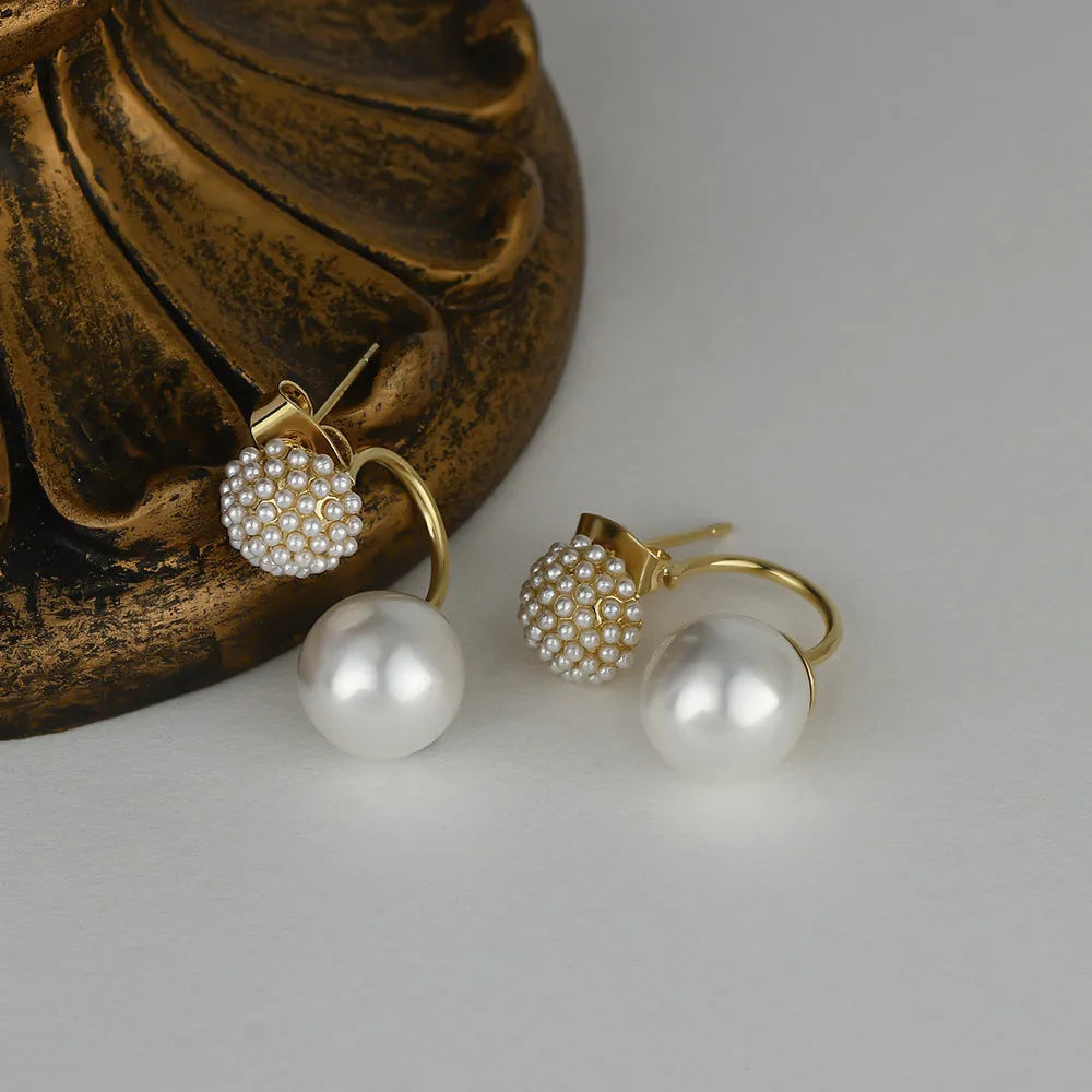Pearl floral ball gold drop earrings for women geometric shape simple fresh style