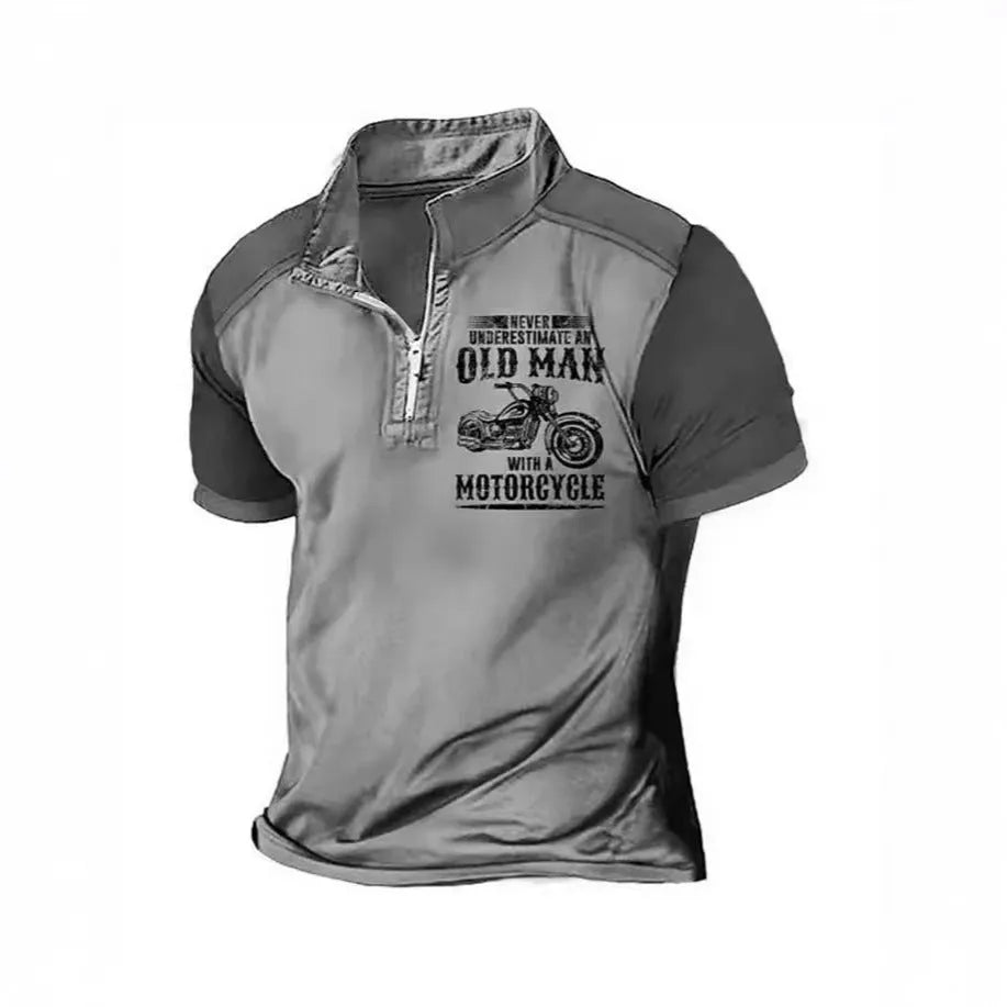 Men's digital print polo shirt with zip-decorated lapel collar in regular fit casual styling