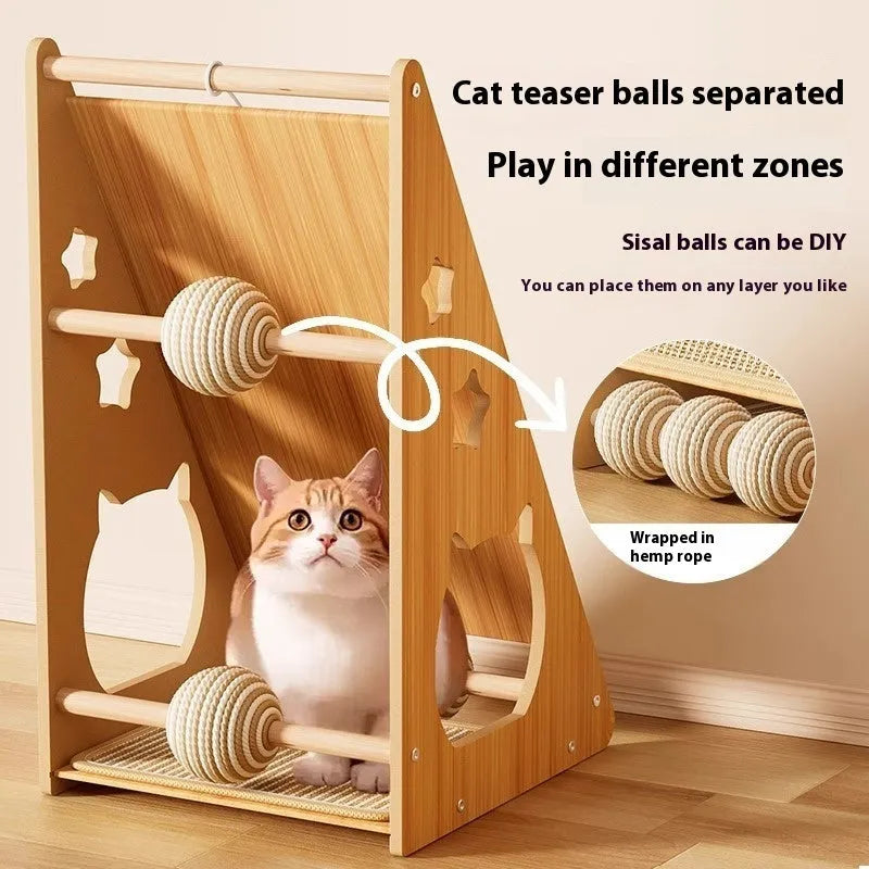 Vertical cat scratch board with sisal and hemp rope scratching surface mounted on wall