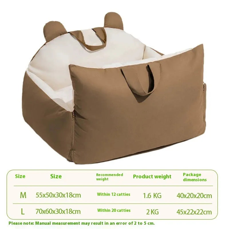 Universal removable car kennel for dogs in beige colours with washable polyester fabric construction