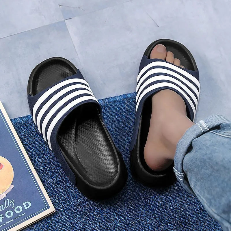 Casual EVA slippers with PVC upper in beige, black and white, blue and white, or green colour options