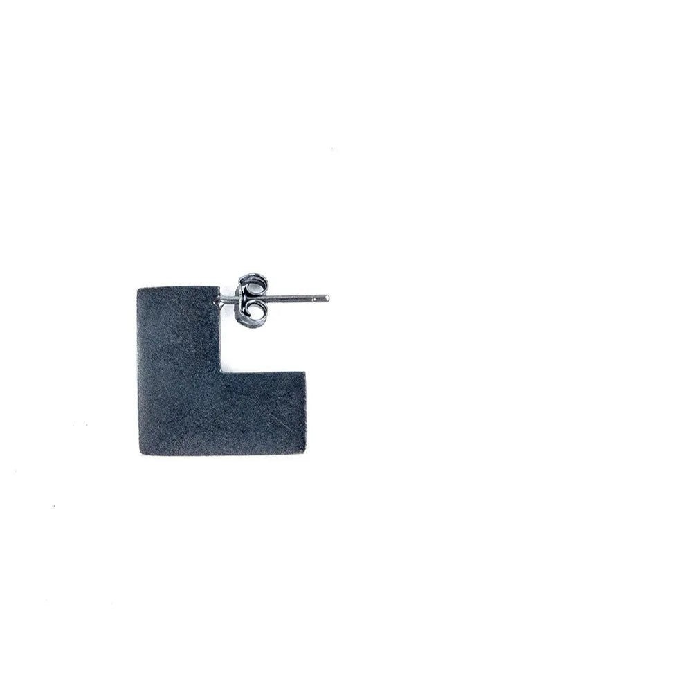 Oxidation black sterling silver geometric square earrings, 16mm minimalist cold wind style