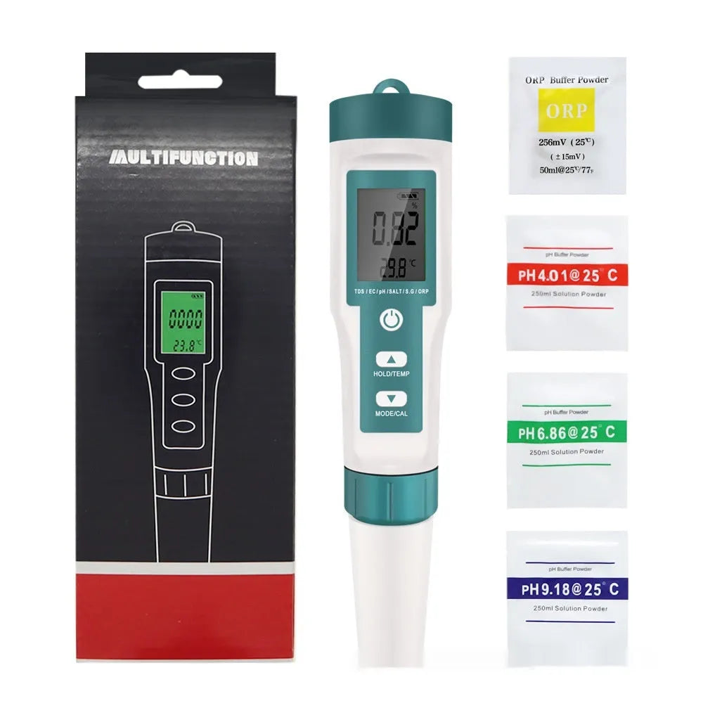 7-in-1 water quality test pen with plastic body, TDS and pH detector, 183x37x37mm