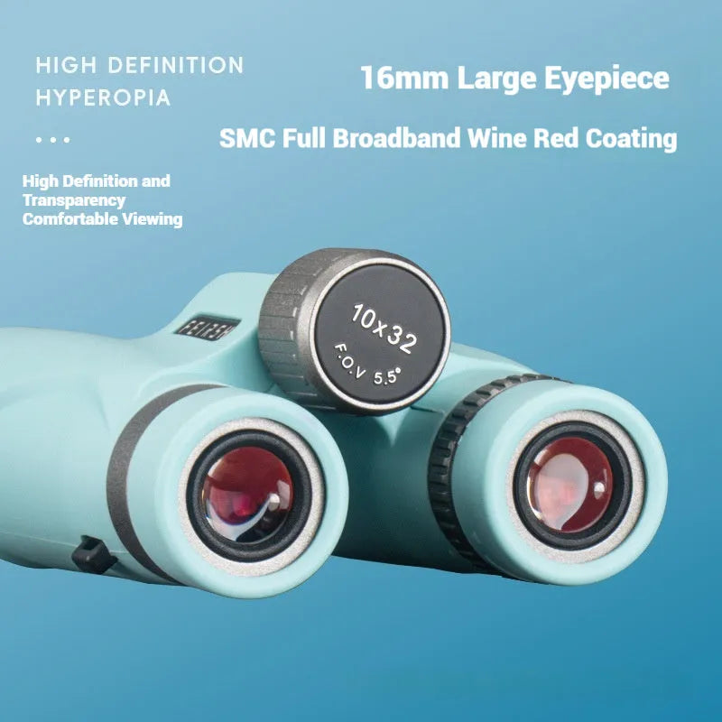10x32 wine red film binoculars in blue or grey colour with 112x140x45mm compact size