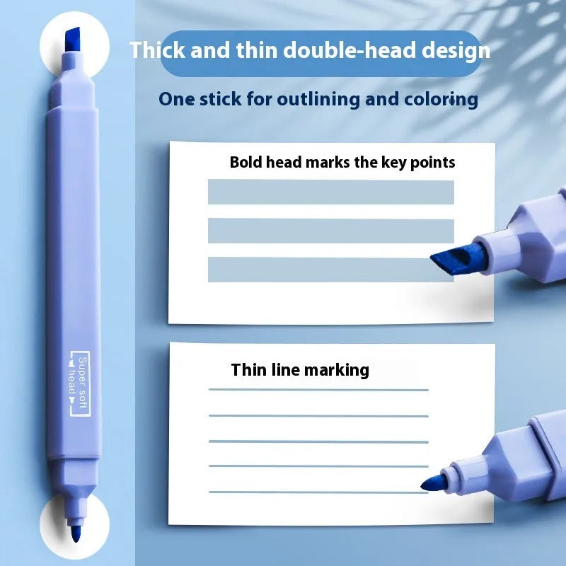 Fluorescent double-headed marking pens in mixed colour assortment with both broad and fine tips visible.