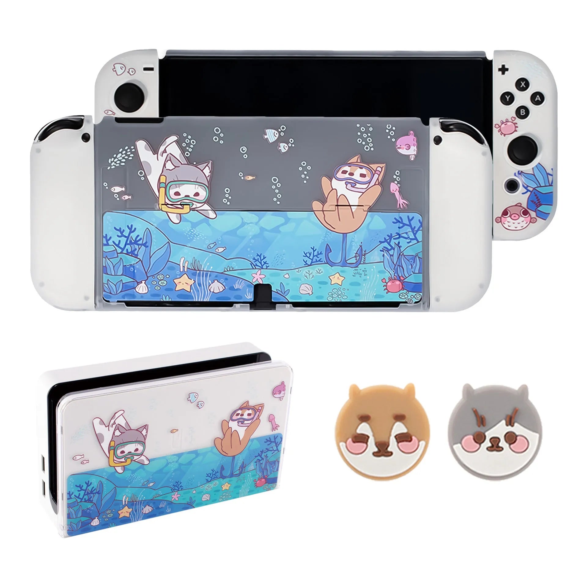 Pawdiary seabed exploration themed protective case for Nintendo Switch and Switch OLED consoles.