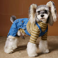 Denim blue fleece-lined thickened dog jeans for autumn winter pet wear with polar fleece interior