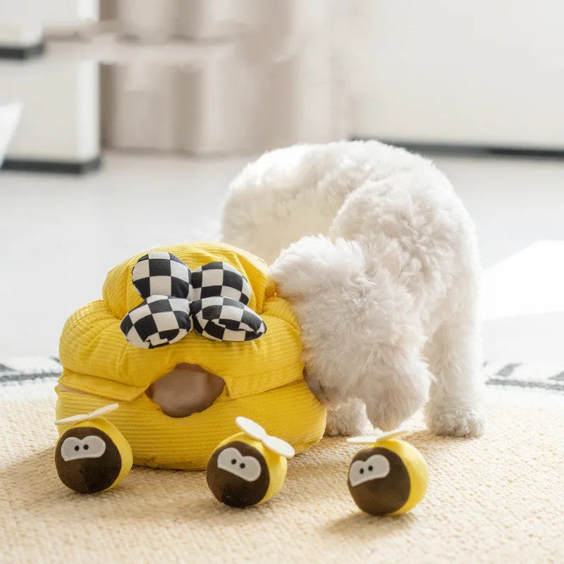 Pet dog food hiding educational toy in honey-digging pattern with sound bees for slow feeding