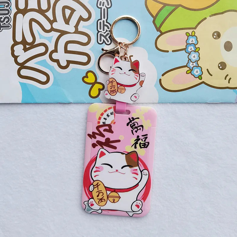 Lucky Cat cartoon design plastic certificate sleeve and matching ferrule pendant gift set.