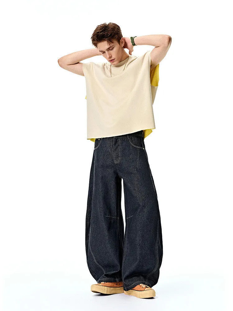 Men's original cow color wide leg denim trousers with mid waist fit