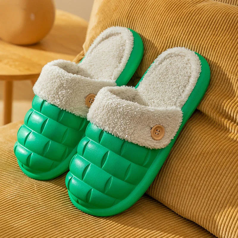 Plaid design women's detachable EVA house slippers with plush lining in various colours
