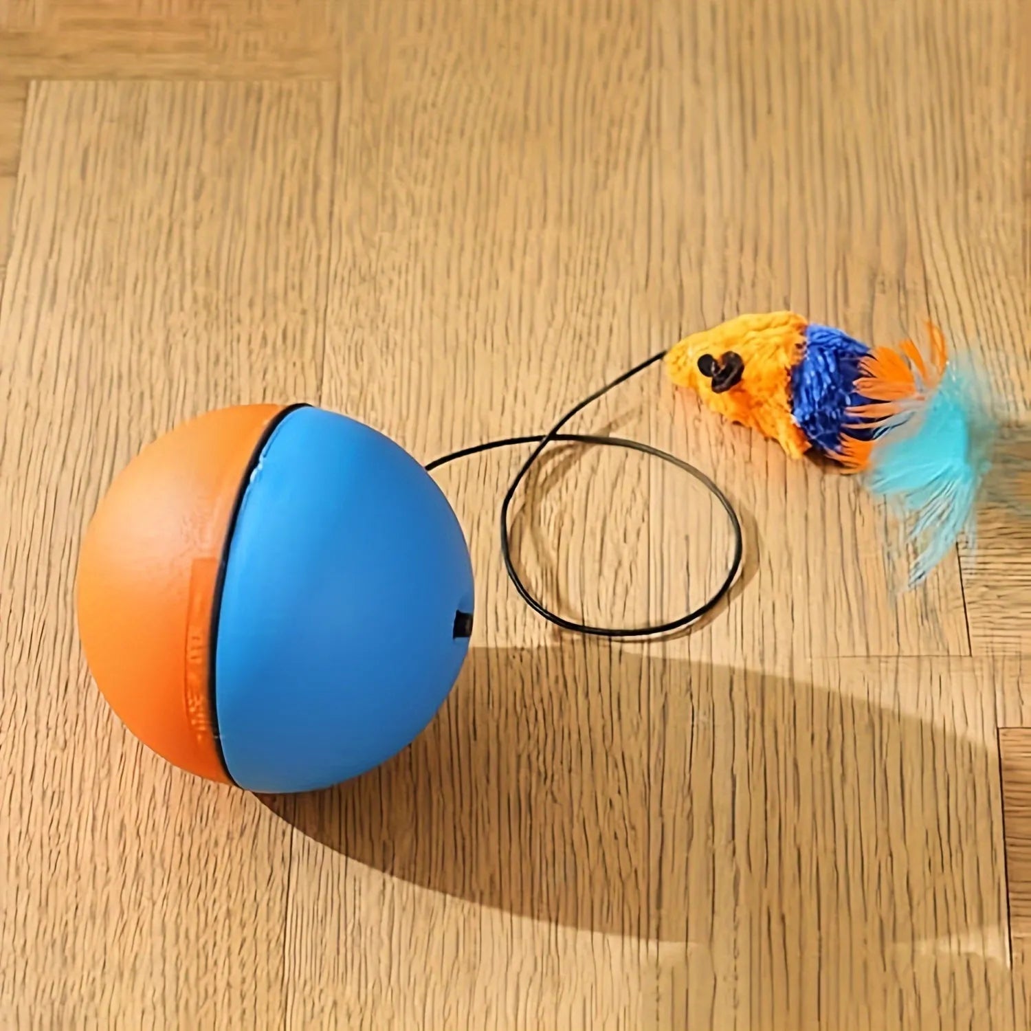 Grey and orange interactive cat toy ball plush mouse measuring 8.5cm