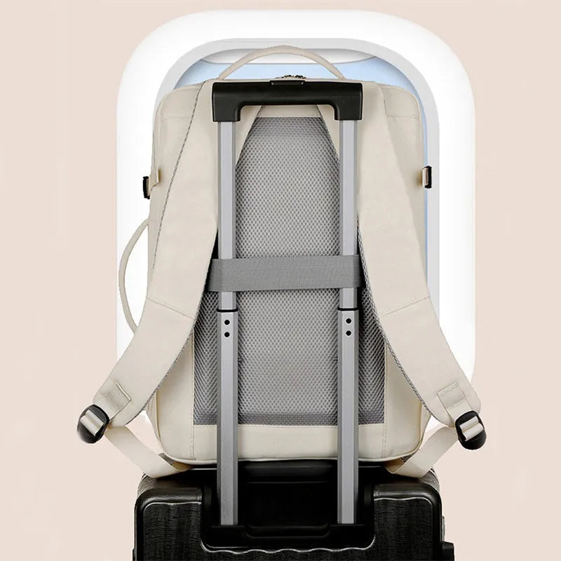 Large waterproof oxford cloth backpack with multiple pockets open to show 15.6-inch laptop compartment