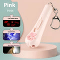 Rechargeable cat pen light toy with teaser attachment in pink, cream white, or sky blue