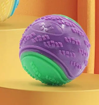 TPR rubber dog toy ball in two-tone colours with sound-making function for chewing and training