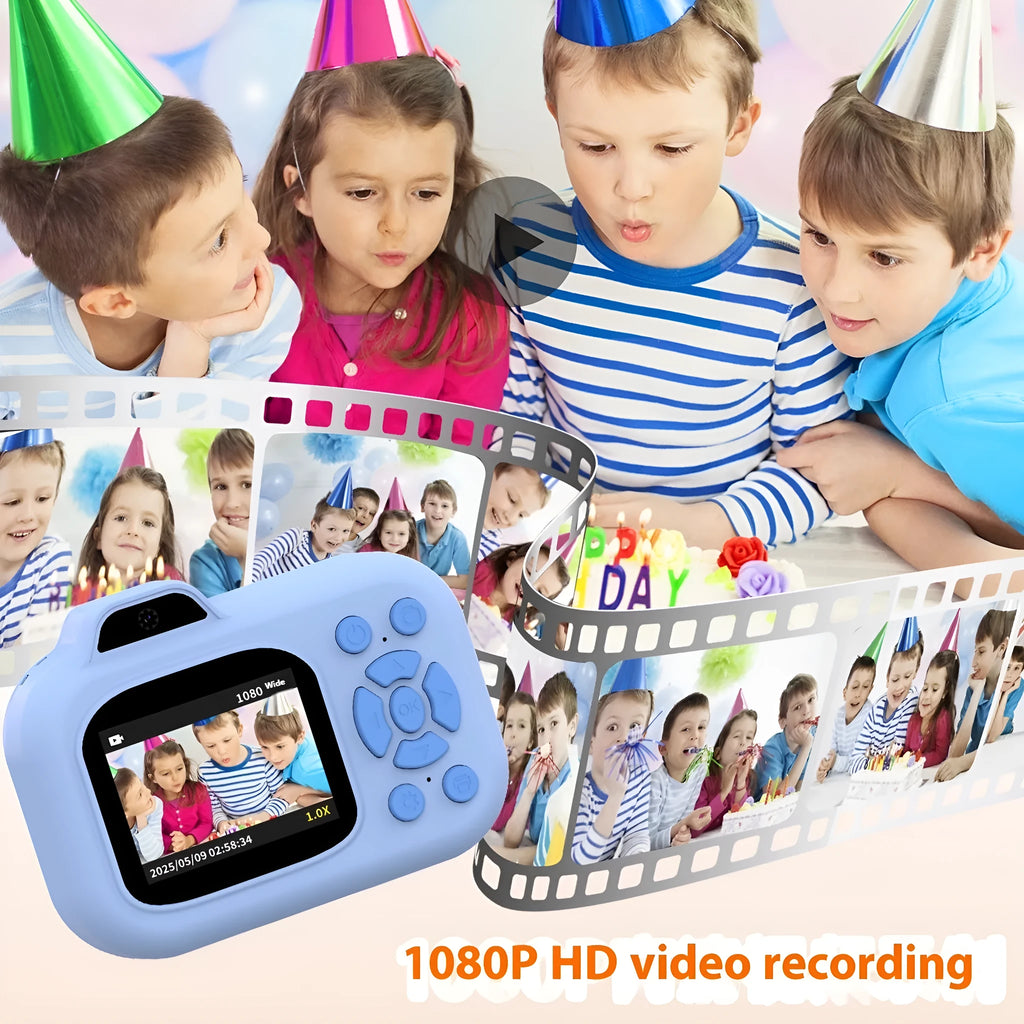 Children's plastic digital camera in pink, blue or purple colour with charging cable