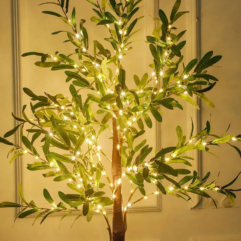 1.8 metre tall simulation olive leaf tree lamp with warm white LED lights for courtyard decoration
