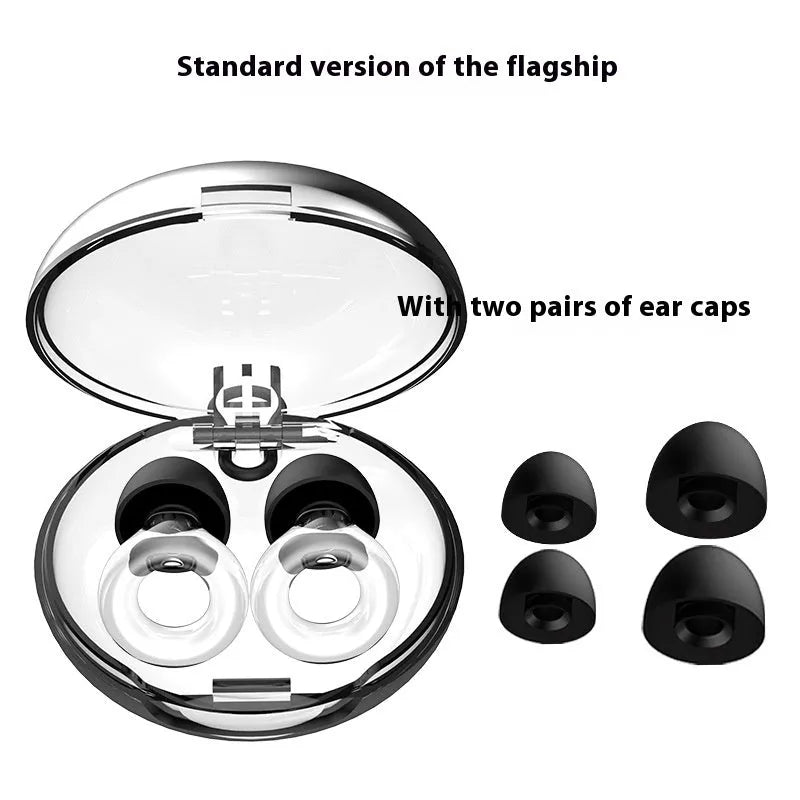 Noise reduction sleep earplugs with storage box and spare ear caps in five colour options