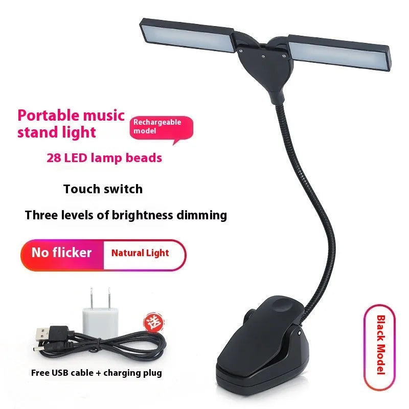 Black music stand lamp with 28 soft lights for sheet music illumination