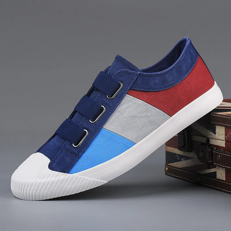 Men's low-top canvas sneakers with elastic band and round toe in various colour options