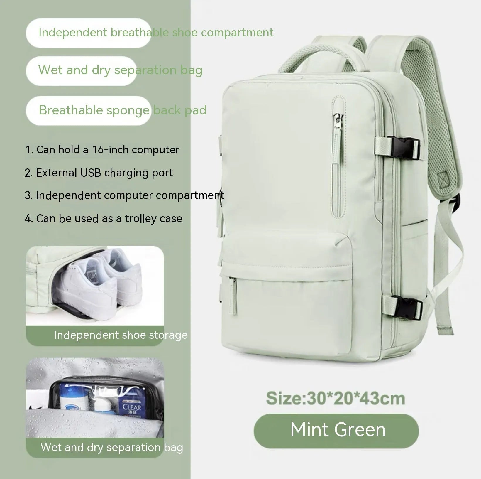 Large waterproof nylon mummy backpack shown in one of 32 available colours, suitable for travel and hiking.