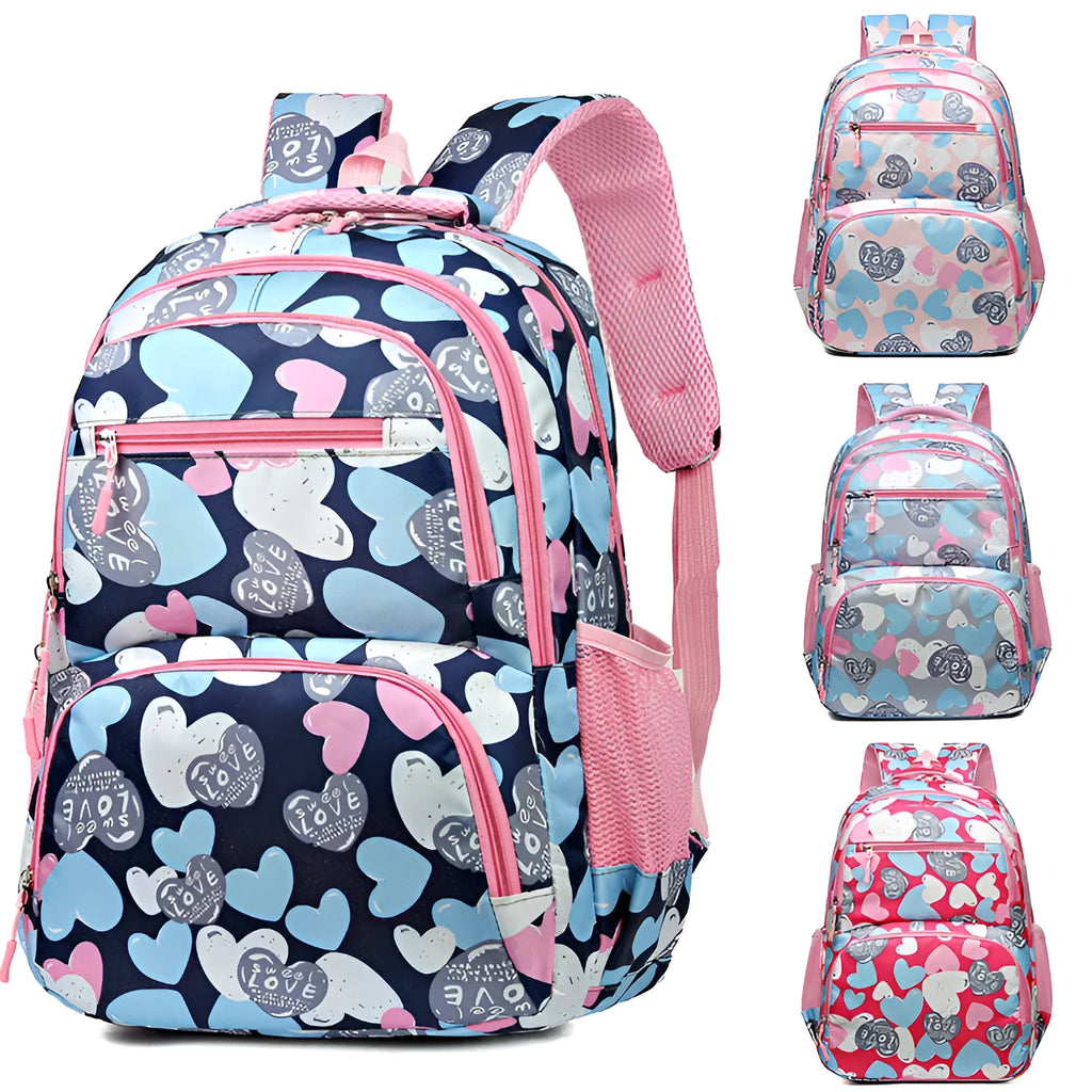 Blue student backpack with air cushion shoulder straps, large main compartment and Oxford cloth material.