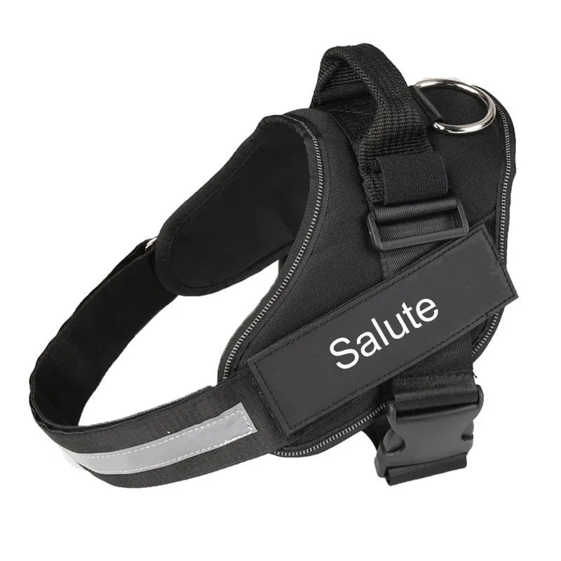 Personalised reflective no-pull dog harness in nylon with adjustable chest strap and sturdy handle