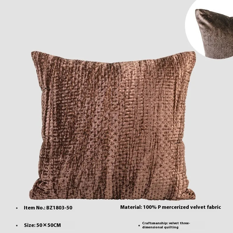 Antique style quilted cushion in mercerized velvet with feather velvet core, available in square and waist pillow sizes