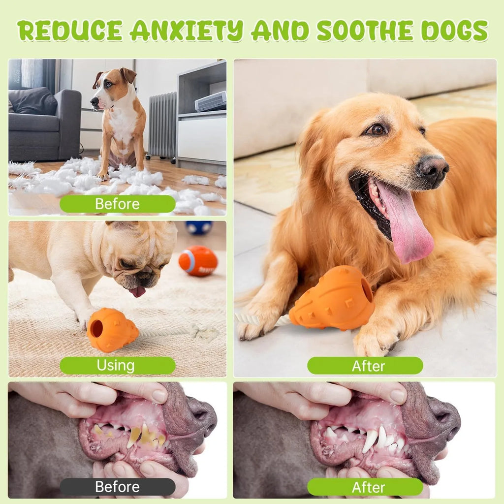 Natural rubber stuffable dog toy 30 cm long with treat dispensing hole for small medium breeds