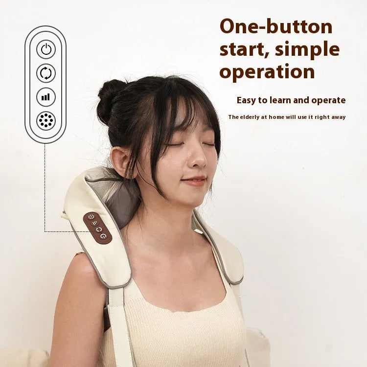 Blue and beige foldable rechargeable electric neck and shoulder massager