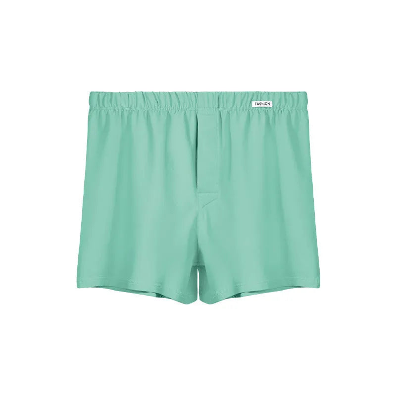 Men's loose-fitting cotton boxer shorts in solid colours with mid-waist design for casual loungewear