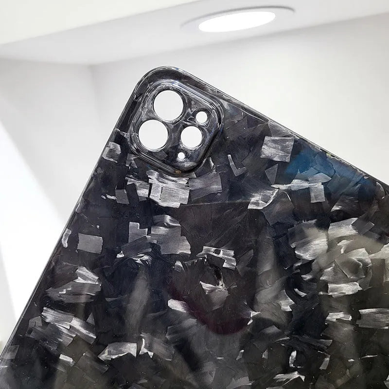 Carbon fibre hard protective cover for Apple iPad Pro 11 showing textured plaid pattern.