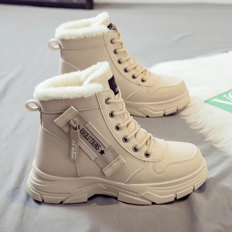 Plus size women's snow boots with tall crown design and lace-up front closure