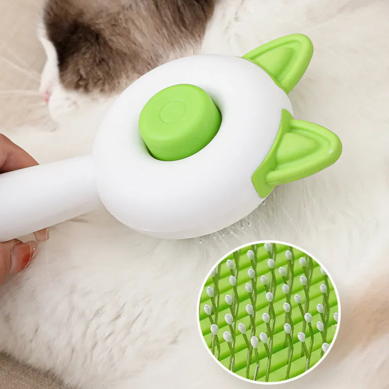 Self-cleaning pet hair remover comb for cats and dogs in greenish white and orange white