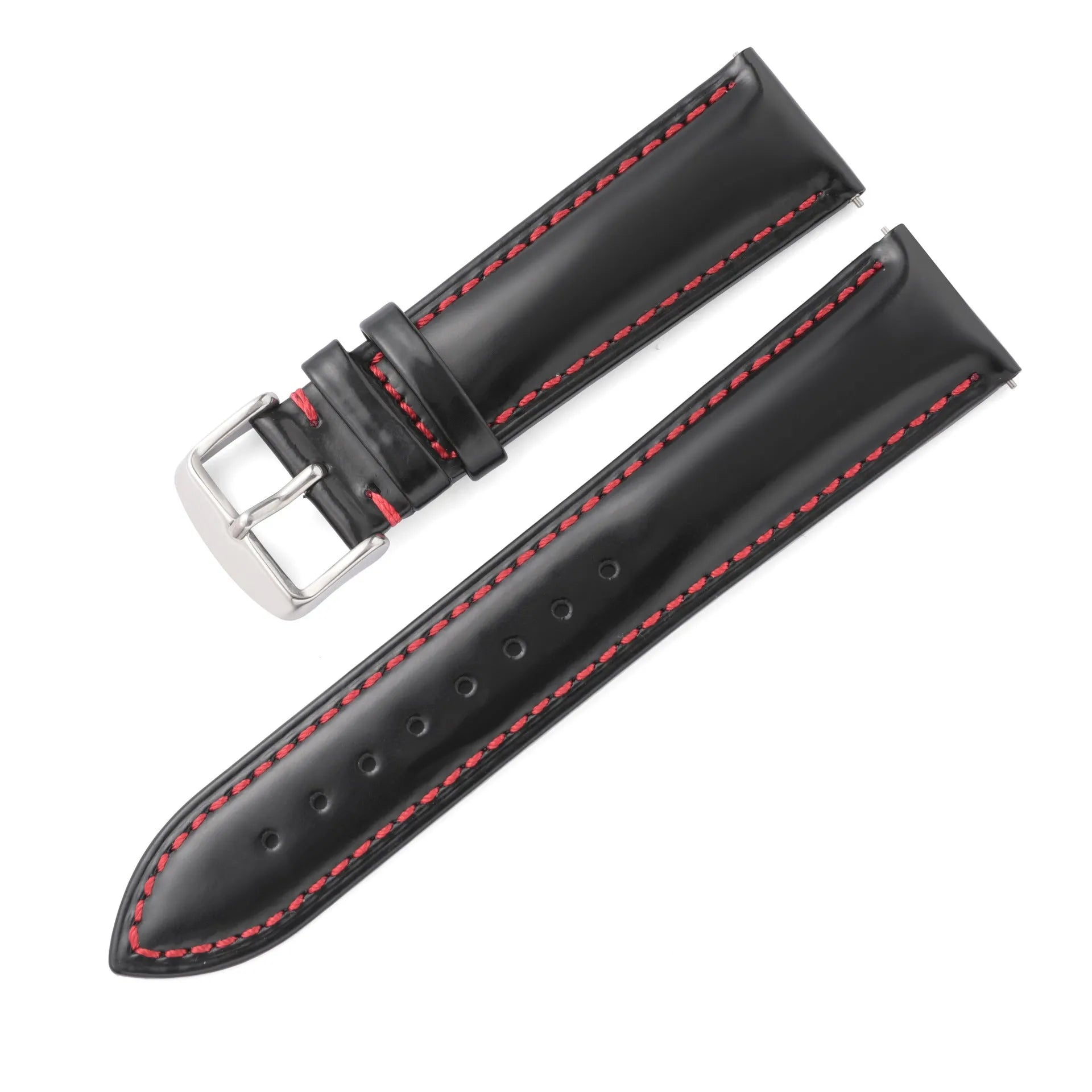 Quick release cowhide leather watch strap in multiple colours and widths with polished buckle